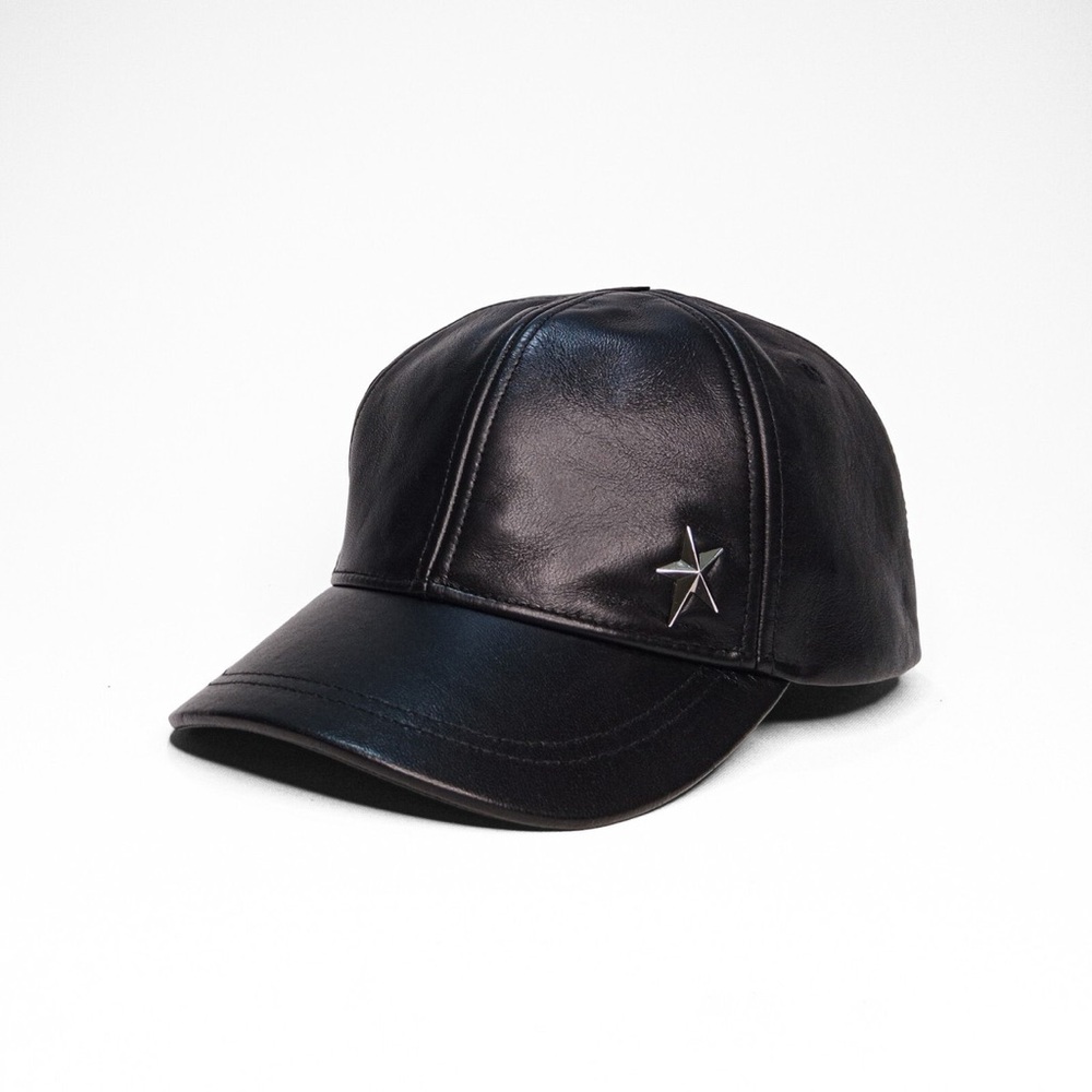 Mugler x H&M Black Leather Star Accent Baseball Cap